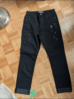 Black Men's Jeans with Heart Sequin Accents